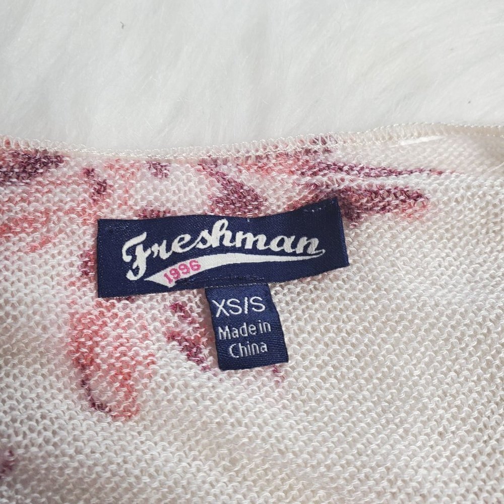 FRESHMAN Floral Open Front Short Sleeve Waterfall Duster Knit Sweater Size XS/S - Picture 7 of 9